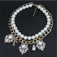 Fashion Statement Necklace, Zinc Alloy, with Crystal & Plastic Pearl, with 1.5Inch extender chain, word love, plated, twist oval chain & faceted & with rhinestone, 38mm Approx 21.2 Inch 