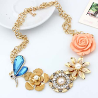 Fashion Statement Necklace, Zinc Alloy, with Crystal & Plastic & Plastic Pearl, with 1.5Inch extender chain, gold color plated, rolo chain & enamel & faceted & with rhinestone, 45mm Approx 17.7 Inch 