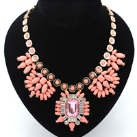 Fashion Statement Necklace, Zinc Alloy, with Crystal & Resin, with 1.5Inch extender chain, gold color plated, faceted & with rhinestone, 50mm Approx 17.7 Inch 