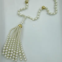 Glass Pearl Sweater Chain Necklace, with Brass, Round, white, 4mm, 6mm, 8mm Approx 30 Inch 