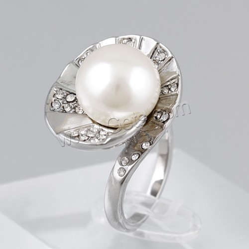 Anillo de dedo de cristal perla Zinc aleación, aleación de zinc, con Perlas de vidrio, chapado en color de platina, diverso tamaño para la opción & con diamantes de imitación, 14mm,21mm, Vendido por UD