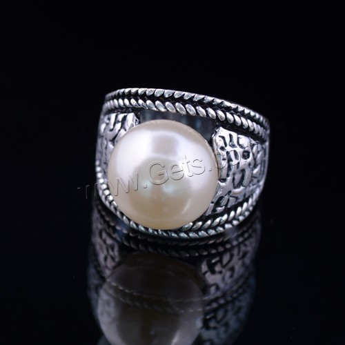 Glass Pearl Zinc Alloy Finger Ring, with Glass Pearl, antique silver color plated, different size for choice, 24x25mm, Sold By PC