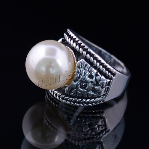Glass Pearl Zinc Alloy Finger Ring, with Glass Pearl, antique silver color plated, different size for choice, 24x25mm, Sold By PC