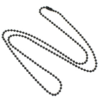 Collar de cadena de acero inoxidable, iónico negro, cadena de la bola, 2mm, longitud:aproximado 23.5 Inch, Vendido por Sarta