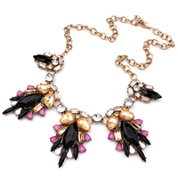 Fashion Statement Necklace, Zinc Alloy, with Crystal & Resin, with 1.5Inch extender chain, antique gold color plated, oval chain & faceted & with rhinestone, 54mm Approx 18.8 Inch 