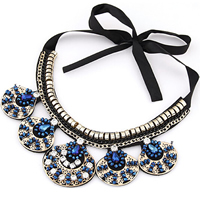 Fashion Statement Necklace, Zinc Alloy, with Non-woven Fabrics & Satin Ribbon & Crystal, gold color plated, faceted & with rhinestone, 52mm,42mm Approx 15.7 Inch 