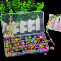 Children DIY String Beads Set, Acrylic, with Plastic Box, for children & mixed 