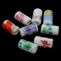 Abalorios de cerámica de la impresión, Porcelana, Tubo, estampado, diverso tamaño para la opción & diferentes patrones para la opción, Vendido por UD