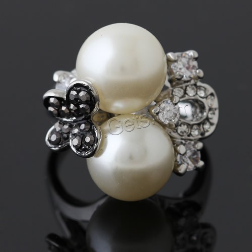 Glass Pearl Zinc Alloy Finger Ring, with Glass Pearl, platinum color plated, different size for choice & with rhinestone, 23x23mm, Sold By PC