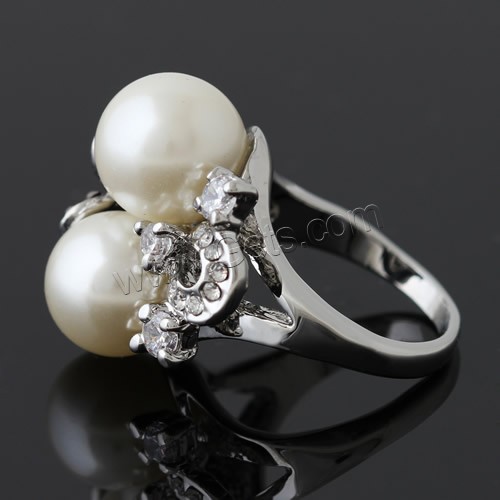 Glass Pearl Zinc Alloy Finger Ring, with Glass Pearl, platinum color plated, different size for choice & with rhinestone, 23x23mm, Sold By PC