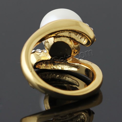 Glass Pearl Zinc Alloy Finger Ring, with Glass Pearl, gold color plated, different size for choice & with rhinestone, 22x18mm, Sold By PC