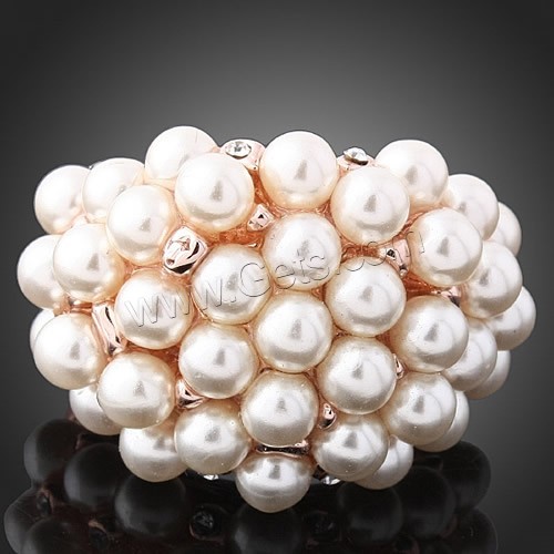 Glass Pearl Zinc Alloy Finger Ring, with Glass Pearl, rose gold color plated, different size for choice & with rhinestone, 25x18mm, Sold By PC