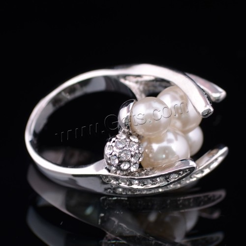 Glass Pearl Zinc Alloy Finger Ring, with Glass Pearl, platinum color plated, different size for choice & with rhinestone, 24x24mm, Sold By PC