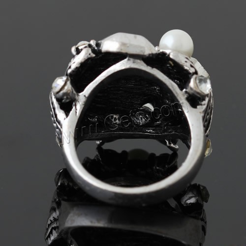 Glass Pearl Zinc Alloy Finger Ring, with Crystal & Glass Pearl, antique silver color plated, different size for choice & faceted & with rhinestone, 26x26mm, Sold By PC