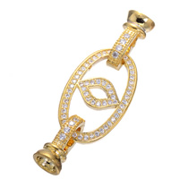 Brass Fold Over Clasp, real gold plated, with end cap & micro pave cubic zirconia Approx 4.8mm 