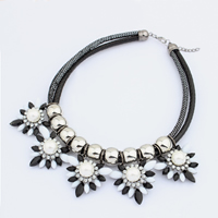 Fashion Statement Necklace, Zinc Alloy, with leather cord & Resin & Plastic Pearl, with 1.5Inch extender chain, plated, faceted & with rhinestone, 38mm Approx 18.8 Inch 