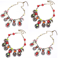 Fashion Statement Necklace, Zinc Alloy, with Crystal & Resin & Plastic, with 1.5Inch extender chain, antique gold color plated, faceted & with rhinestone 58mm Approx 18.5 Inch 