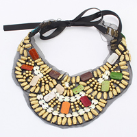Fashion Statement Necklace, Zinc Alloy, with Gauze & Satin Ribbon & Resin, gold color plated, 80mm Approx 39.3 Inch 