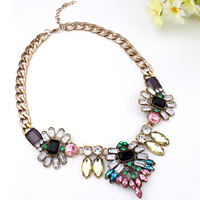 Fashion Statement Necklace, Zinc Alloy, with Crystal & Resin, with 1.5Inch extender chain, antique gold color plated, curb chain & faceted & with rhinestone, 35mm Approx 17.7 Inch 