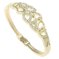 Rhinestone Zinc Alloy Bangle, Heart, gold color plated, with rhinestone, nickel, lead & cadmium free Inner Approx Approx 7 Inch 