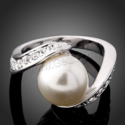 Glass Pearl Zinc Alloy Finger Ring, with Glass Pearl, platinum color plated, different size for choice & with rhinestone, 23x15mm, Sold By PC