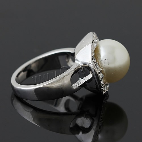 Glass Pearl Zinc Alloy Finger Ring, with Glass Pearl, platinum color plated, different size for choice & with rhinestone, 22x18mm, Sold By PC