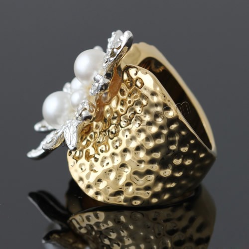 Glass Pearl Zinc Alloy Finger Ring, with Glass Pearl, plated, different size for choice & with rhinestone & hammered & two tone, 26x30mm, Sold By PC