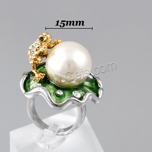 Glass Pearl Zinc Alloy Finger Ring, with Glass Pearl, platinum color plated, different size for choice & enamel & with rhinestone, 15mm, Sold By PC