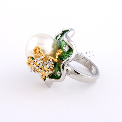 Glass Pearl Zinc Alloy Finger Ring, with Glass Pearl, platinum color plated, different size for choice & enamel & with rhinestone, 15mm, Sold By PC