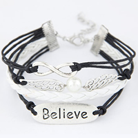 Combined Bracelet, Zinc Alloy, motto & wing & infinity, with Nylon Cord, with 1.5Inch extender chain, word believe, silver color plated , 20mm Approx 6.6 Inch 