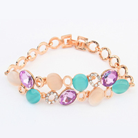 Zinc Alloy Resin Bracelets, with Cats Eye & Crystal, rose gold color plated, faceted & with rhinestone, 16mm Approx 6.4 Inch 