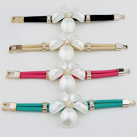 PU Leather Cord Bracelets, Zinc Alloy, with PU Leather & Plastic & Plastic Pearl, Flower, rose gold color plated, with rhinestone 58mm Approx 7.8 Inch 