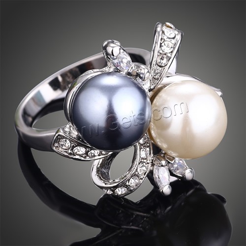 ガラス真珠亜鉛合金指のリング, 亜鉛合金, とともに ガラスパール, プラチナカラーメッキ, 異なるサイズの選択 & ライン石のある, 23x22mm, 売り手 パソコン