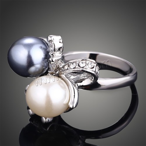 Anillo de dedo de cristal perla Zinc aleación, aleación de zinc, con Perlas de vidrio, chapado en color de platina, diverso tamaño para la opción & con diamantes de imitación, 23x22mm, Vendido por UD