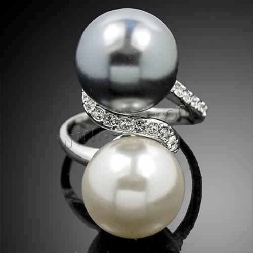 Glass Pearl Zinc Alloy Finger Ring, with Glass Pearl, platinum color plated, different size for choice & with rhinestone, 15x30mm, Sold By PC