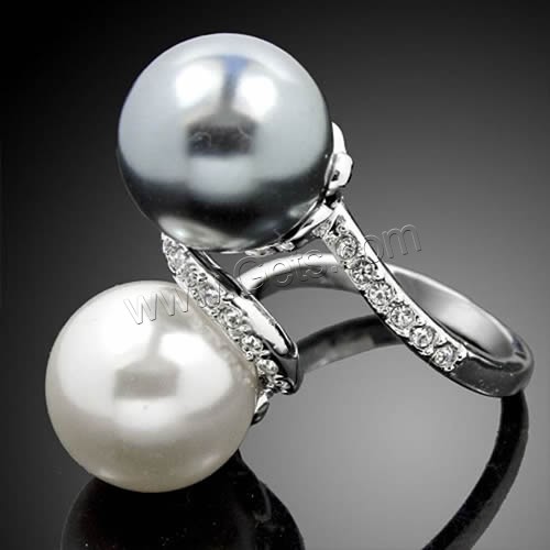 Glass Pearl Zinc Alloy Finger Ring, with Glass Pearl, platinum color plated, different size for choice & with rhinestone, 15x30mm, Sold By PC