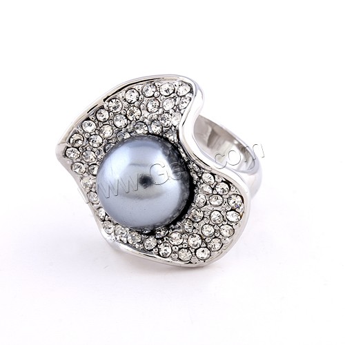 Glass Pearl Zinc Alloy Finger Ring, with Glass Pearl, platinum color plated, different size for choice & with rhinestone, 30x28mm, Sold By PC