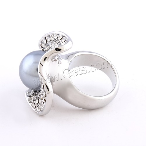 Glass Pearl Zinc Alloy Finger Ring, with Glass Pearl, platinum color plated, different size for choice & with rhinestone, 30x28mm, Sold By PC