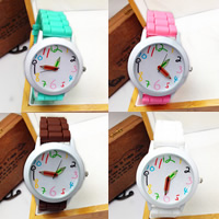 Women Wrist Watch, Zinc Alloy, with Glass & Silicone, Chinese movement, platinum color plated, with painted & adjustable & for woman 20mm Approx 9.5 Inch 