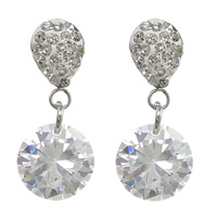 Cubic Zircon (CZ) Drop Earring, Stainless Steel, with Cubic Zirconia & Rhinestone Clay Pave, Teardrop, original color, 23mm 