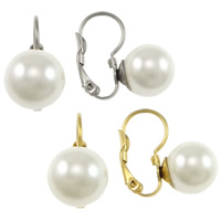 Stainless Steel Lever Back Earring, with Resin Pearl, plated 