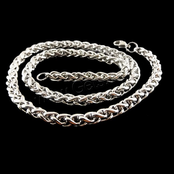Stainless Steel Chain Necklace, wheat chain & different size for choice, original color, Length:Approx 20 Inch, Sold By Strand