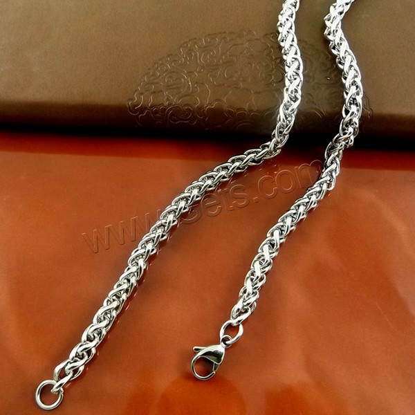 Stainless Steel Chain Necklace, wheat chain & different size for choice, original color, Length:Approx 20 Inch, Sold By Strand