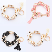 Chain Woven Bracelets, Zinc Alloy, with PU Leather, rose gold color plated 18mm Approx 8.2 Inch 