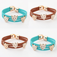 PU Leather Cord Bracelets, Zinc Alloy, with PU Leather, Leopard, rose gold color plated 17mm Approx 7.6 Inch 