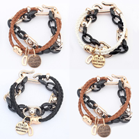 PU Leather Cord Bracelets, Zinc Alloy, with PU Leather & Copper Coated Plastic, rose gold color plated, charm bracelet 14mm Approx 7.8 Inch 