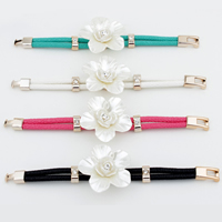 Cowhide Bracelets, Zinc Alloy, with cowhide cord & Shell, rose gold color plated, with rhinestone 58mm Approx 7.8 Inch 