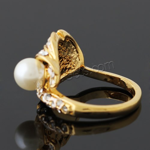 Glass Pearl Zinc Alloy Finger Ring, with Glass Pearl, gold color plated, different size for choice & with rhinestone, 20x22mm, Sold By PC