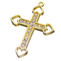Цинкового сплава крест подвески, цинковый сплав, Kресты, плакирован золотом, со стразами отверстие:Приблизительно 2.5mm, продается PC