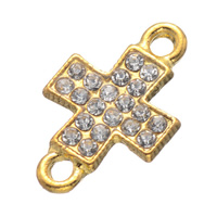 Rhinestone Zinc Alloy Connector, Cross, gold color plated, with rhinestone & 1/1 loop Approx 2.1mm 
